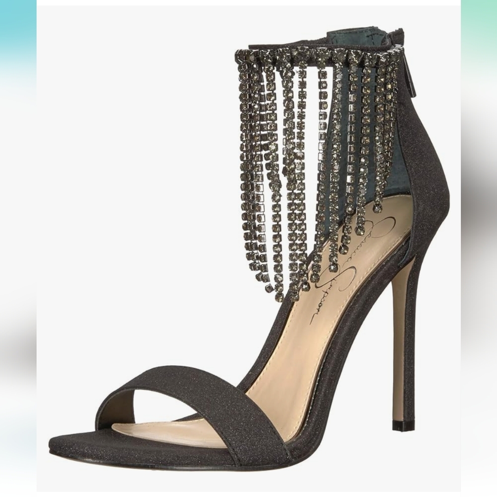 NIB Black Jessica Simpson JIENA Rhinestone Fringe Heels